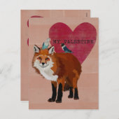 キツネ&インディゴバードバレンタインハガキ シーズンポストカード (正面/裏面)