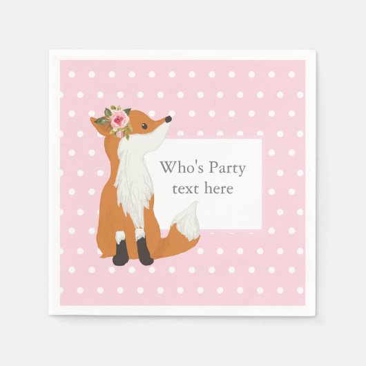 キツネ、ウッドランド、かわいい スタンダードカクテルナプキン (正面)