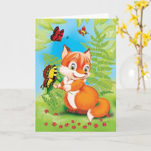 キツネ カード (黄色い花)