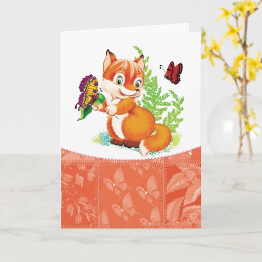 キツネ カード (黄色い花)