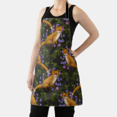 キツネ、キョウとツタ、緑、オレンジ、ビオール エプロン (インサイチュ)