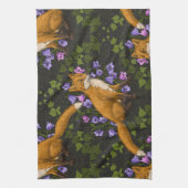 キツネ、キョウとツタ、緑、オレンジ、ビオール キッチンタオル (縦)