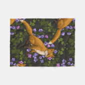 キツネ、キョウとツタ、緑、オレンジ、ビオール フリースブランケット (正面(横))