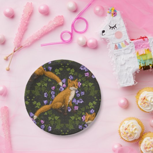 キツネ、キョウとツタ、緑、オレンジ、ビオール ペーパープレート (パーティー)