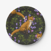 キツネ、キョウとツタ、緑、オレンジ、ビオール ペーパープレート (正面)