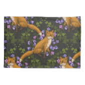 キツネ、キョウとツタ、緑、オレンジ、ビオール 枕カバー (裏面-左)