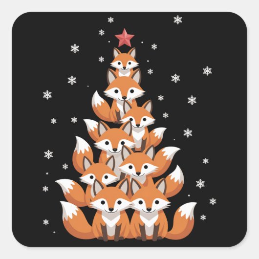 キツネ クリスマスツリー 狐 Xmasツリー 面白い動物 スクエアシール (正面)