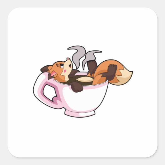 キツネ(コーヒーカップ) スクエアシール (正面)