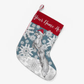 キツネ、サンタハット、スノーフレークスブルーウィンターホリデーおもしろい スモールクリスマスストッキング (正面 (吊り時))