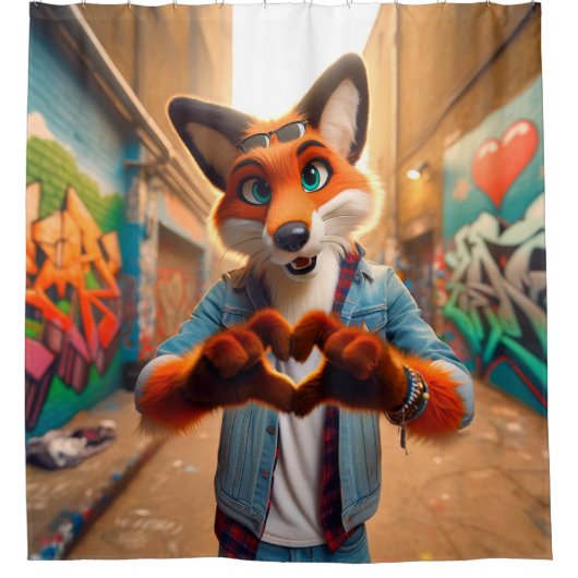 キツネ シャワーカーテン (正面)