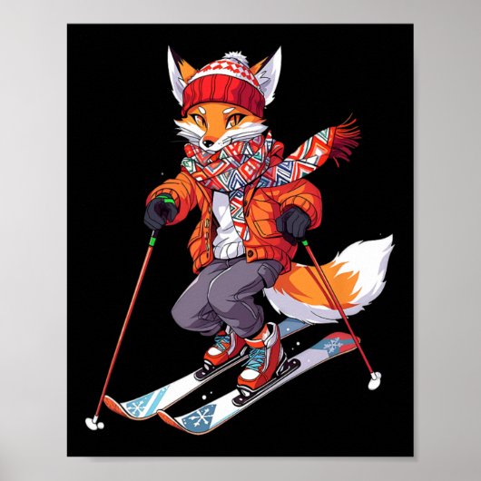 キツネ スキー スキーヤー 冬 雪 1 ポスター (正面)