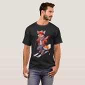 キツネ スキー スキーヤー 冬 雪 1 Tシャツ (正面フル)