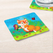 キツネ スクエアペーパーコースター (アングル)