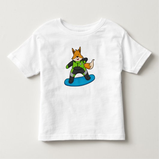 キツネ：スノーボード付きスノーボーダー トドラーTシャツ (正面)