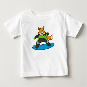 キツネ:スノーボード付きスノーボーダー ベビーTシャツ