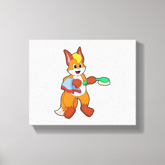 キツネ（タオルとブラシ） キャンバスプリント (正面)