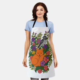 キツネ、ハトと花 エプロン