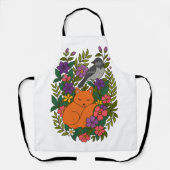 キツネ、ハトと花 エプロン (正面)