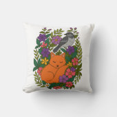 キツネ、ハトと花 クッション (正面)