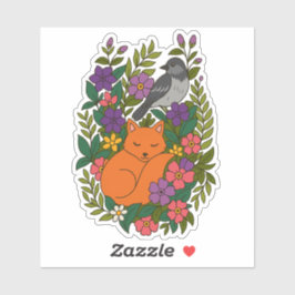 キツネ、ハトと花 シール