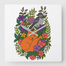 キツネ、ハトと花