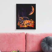 キツネ、ハリネズミ、アンバームーンと野生動物のコラージュ キャンバスプリント (インサイチュ (リビング))