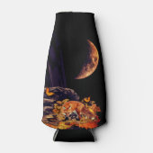 キツネ、ハリネズミ、アンバームーンと野生動物のコラージュ ボトルクーラー (正面)