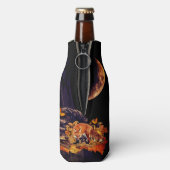 キツネ、ハリネズミ、アンバームーンと野生動物のコラージュ ボトルクーラー (ボトル裏面)