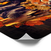 キツネ、ハリネズミ、アンバームーンと野生動物のコラージュ ポスター (角)