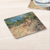 キツネ、ブルーノリジェフォス スクエアペーパーコースター (アングル)