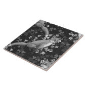 キツネ，ベルフラワーとツタ，モノクロ，シルバーウォール タイル (側面)