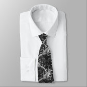 キツネ,ベルフラワーとツタ,モノクロ,シルバーウォール ネクタイ (タイ)