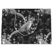 キツネ，ベルフラワーとツタ，モノクロ，シルバーウォール ラージペーパーバッグ (正面)