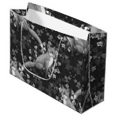 キツネ，ベルフラワーとツタ，モノクロ，シルバーウォール ラージペーパーバッグ (正面アングル)