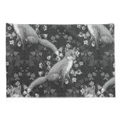 キツネ,ベルフラワーとツタ,モノクロ,シルバーウォール 枕カバー (裏面-右)