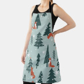 キツネ、モミ、冬、カラフル模様 エプロン (インサイチュ)