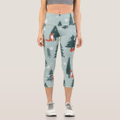 キツネ、モミ、冬、カラフル模様 カプリレギンス (正面)