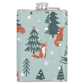 キツネ、モミ、冬、カラフル模様 フラスク (裏面)