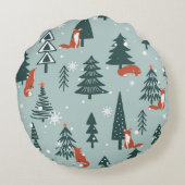 キツネ、モミ、冬、カラフル模様 ラウンドクッション (裏面)