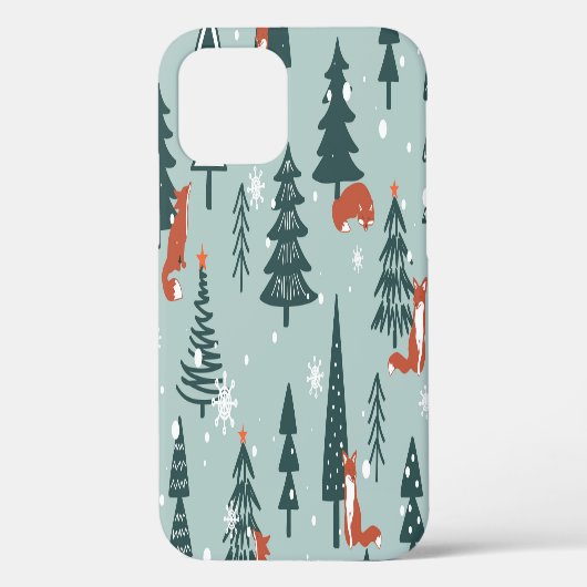 キツネ、モミ、冬、カラフル模様 Case-Mate iPhoneケース (裏面)