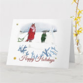 キツネ&ラビットウィンターイラストレーションクリスマス カード (黄色い花)