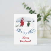 キツネ&ラビットウィンターイラストレーションクリスマス ポストカード (スタンド正面)