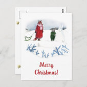 キツネ&ラビットウィンターイラストレーションクリスマス ポストカード (正面/裏面)