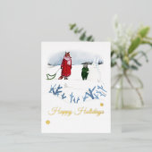 キツネ&ラビットウィンターイラストレーションクリスマス 箔シーズンポストカード (立ち正面)