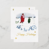 キツネ&ラビットウィンターイラストレーションクリスマス 箔シーズンポストカード (正面/裏面)