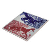 キツネ、ラビットフローラネイビーブルーレッドスケッチセラミック タイル (側面)