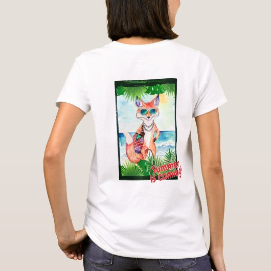 キツネ「夏は来過ぎ！」 Tシャツ (裏面)