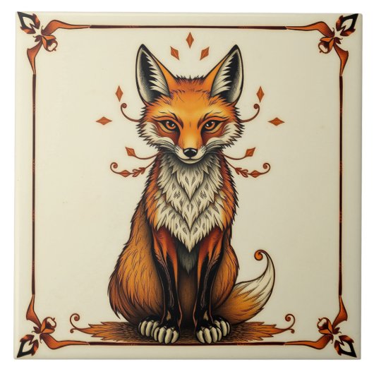 キツネ – 工芸品セラミックタイル タイル (正面)