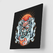 キツネ   狐角時計 スクエア壁時計 (傾斜)