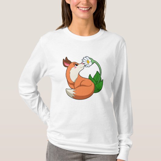 キツネ(白い花) Tシャツ (正面)